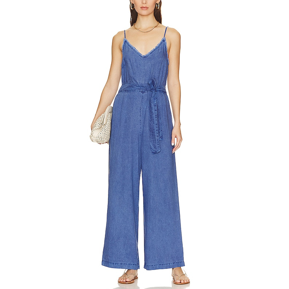 Bella Dahl Smocked Back Blue Chambray Jumpsuit Size S